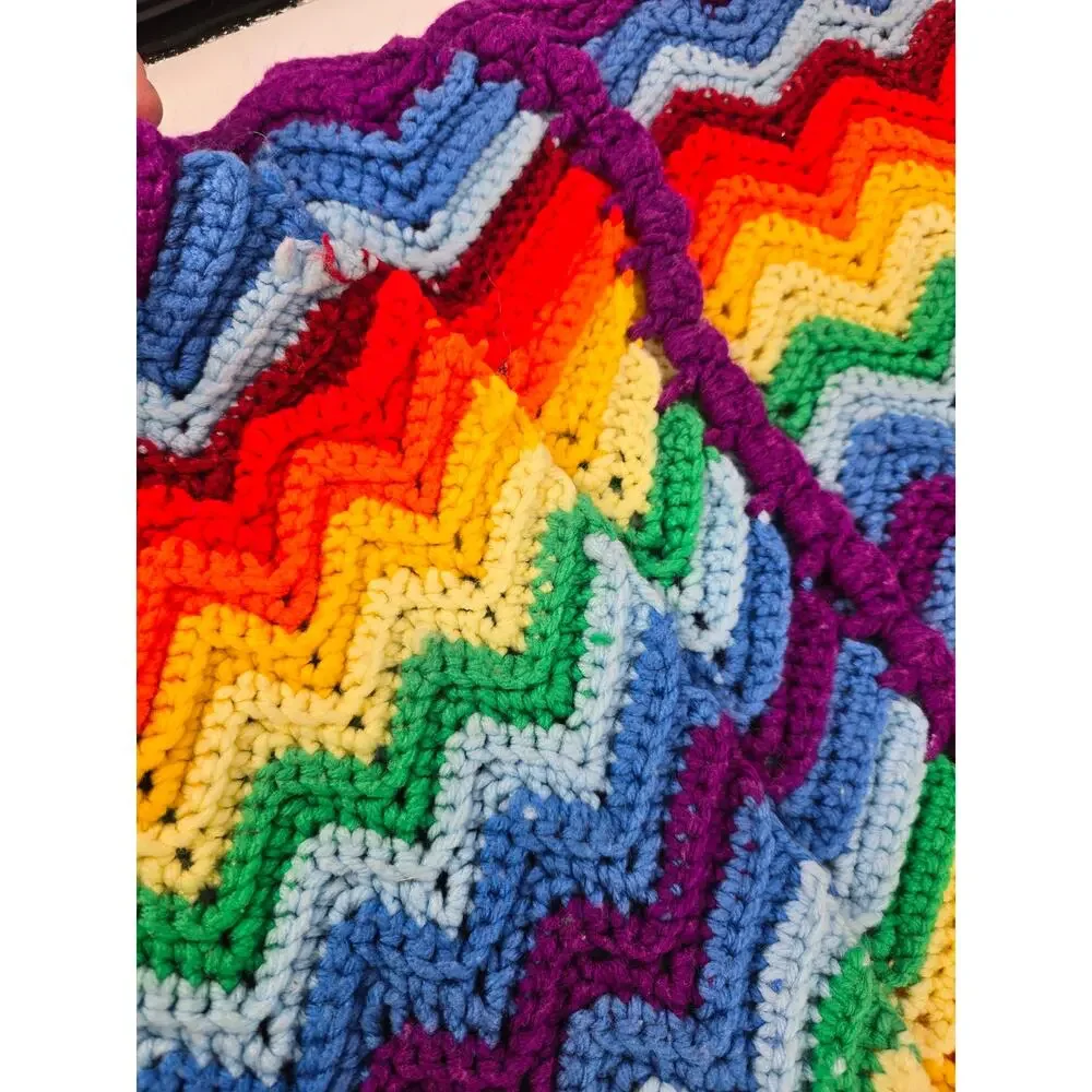 Vintage Retro Rainbow‎ Crochet Blanket